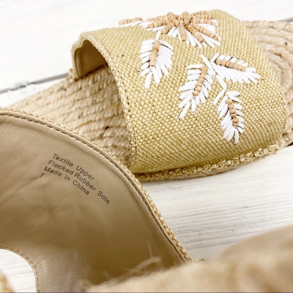 NEW Badgley Mischka Jewel Kyrene Espadrille Sandals Beaded Fabric Beige Tan - Picture 8 of 13